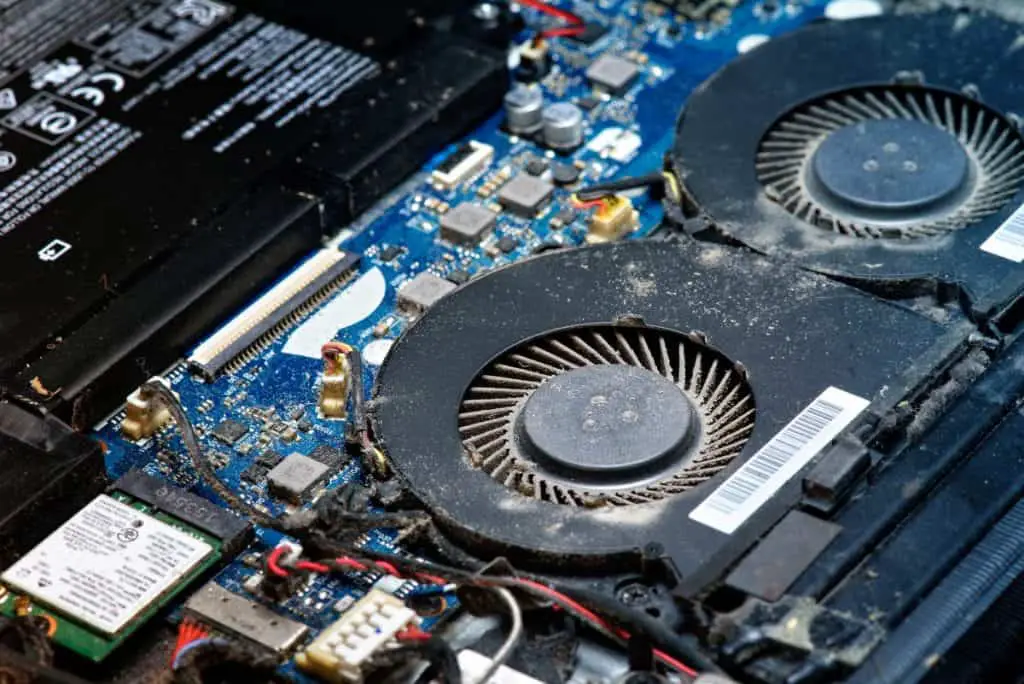 Dusty fan inside the laptop during servicing