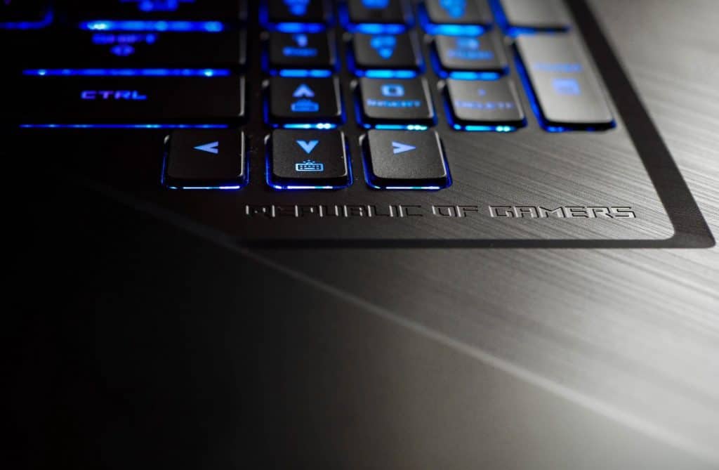 Glowing Asus Rog gamer laptop keyboard