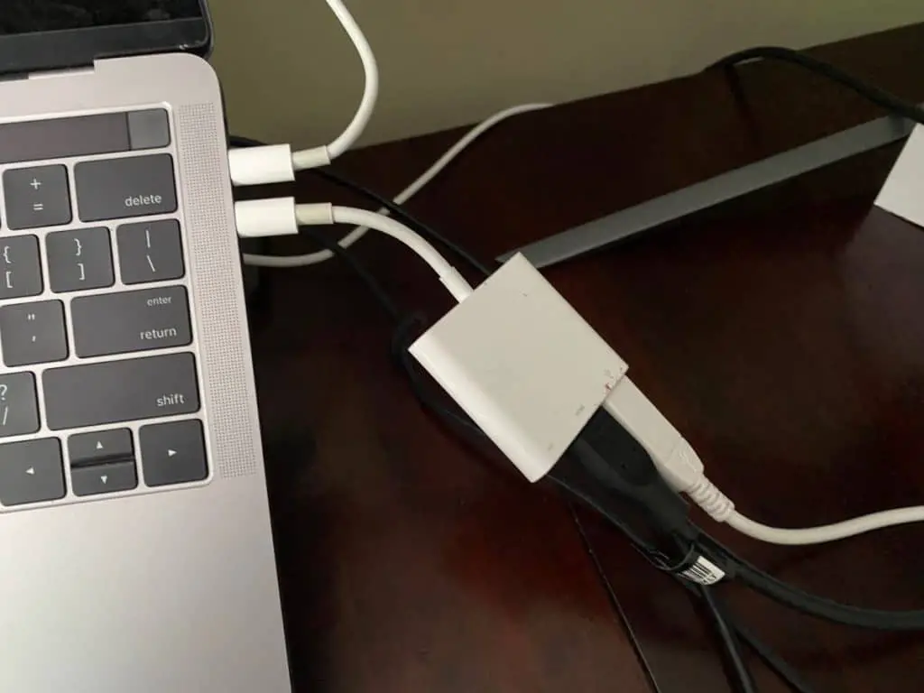 HDMI to USB c connected to laptop