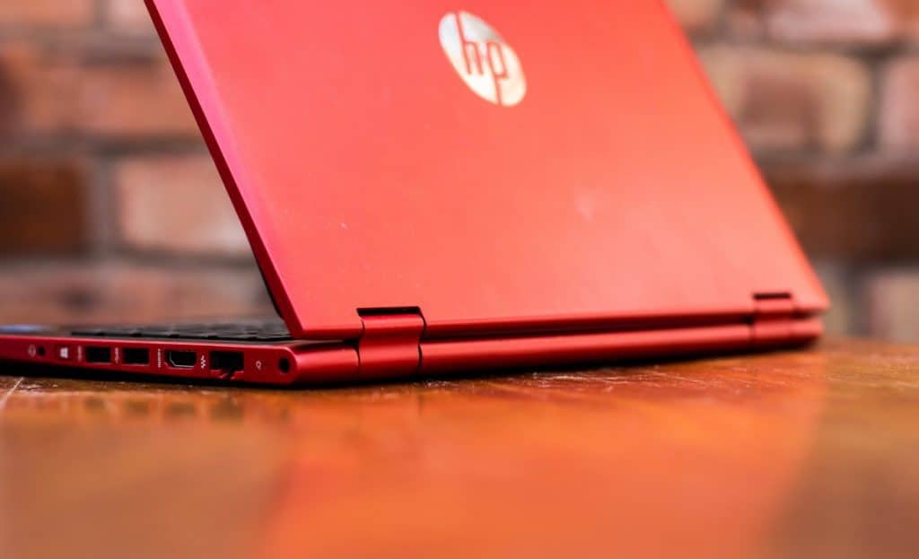 Red HP laptop
