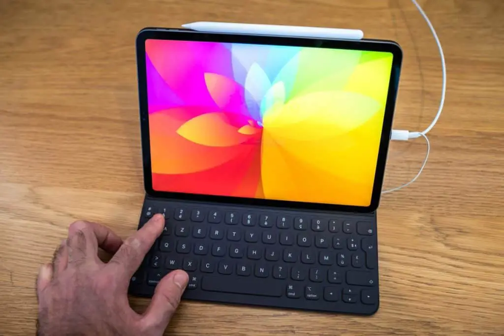 iPad Pro tablet using keyboard cover