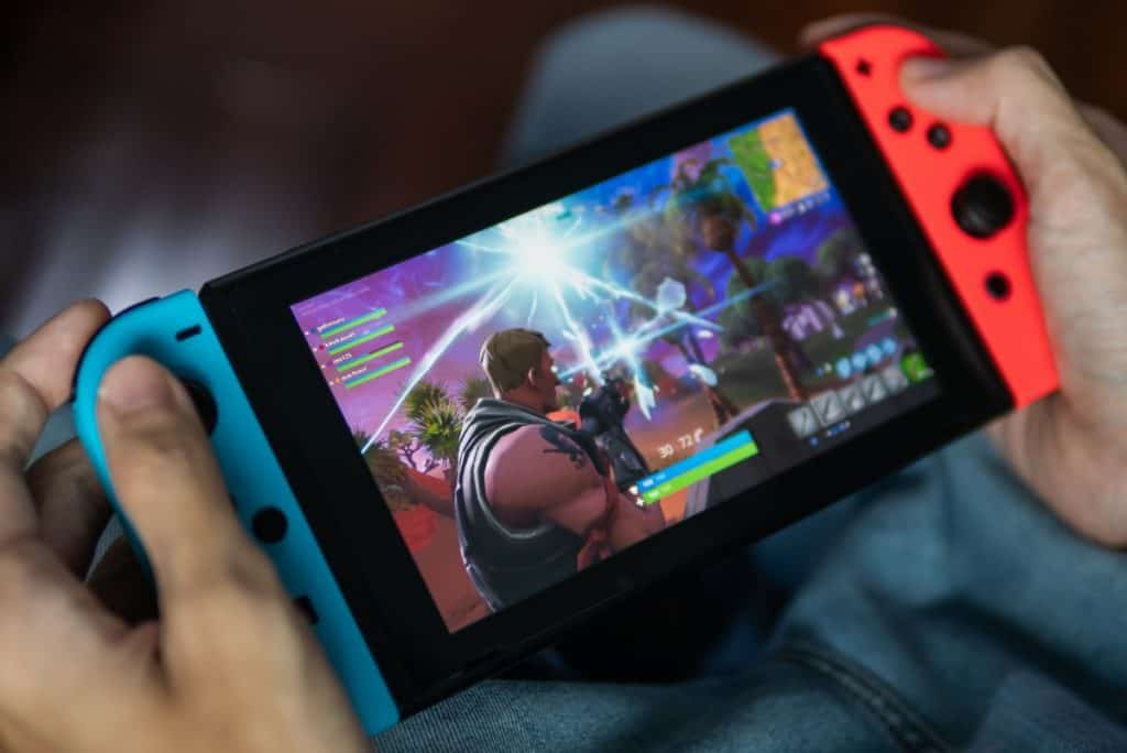 Gamer playing Fortnite game on Nintendo Switch