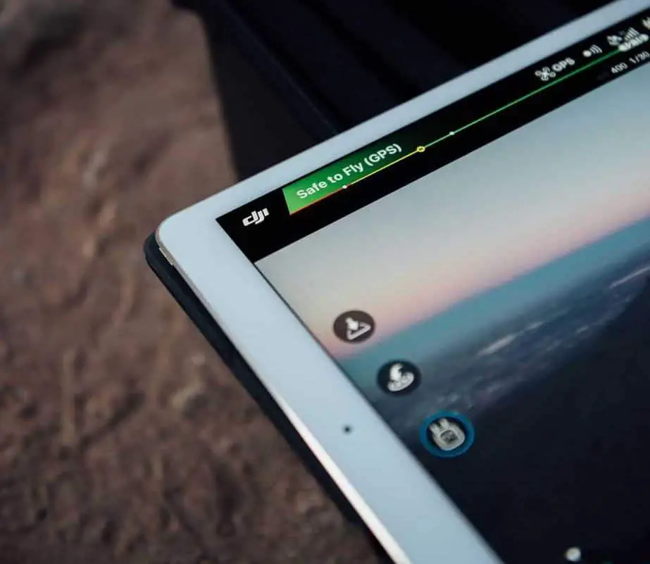 ipad with drone camera displayed