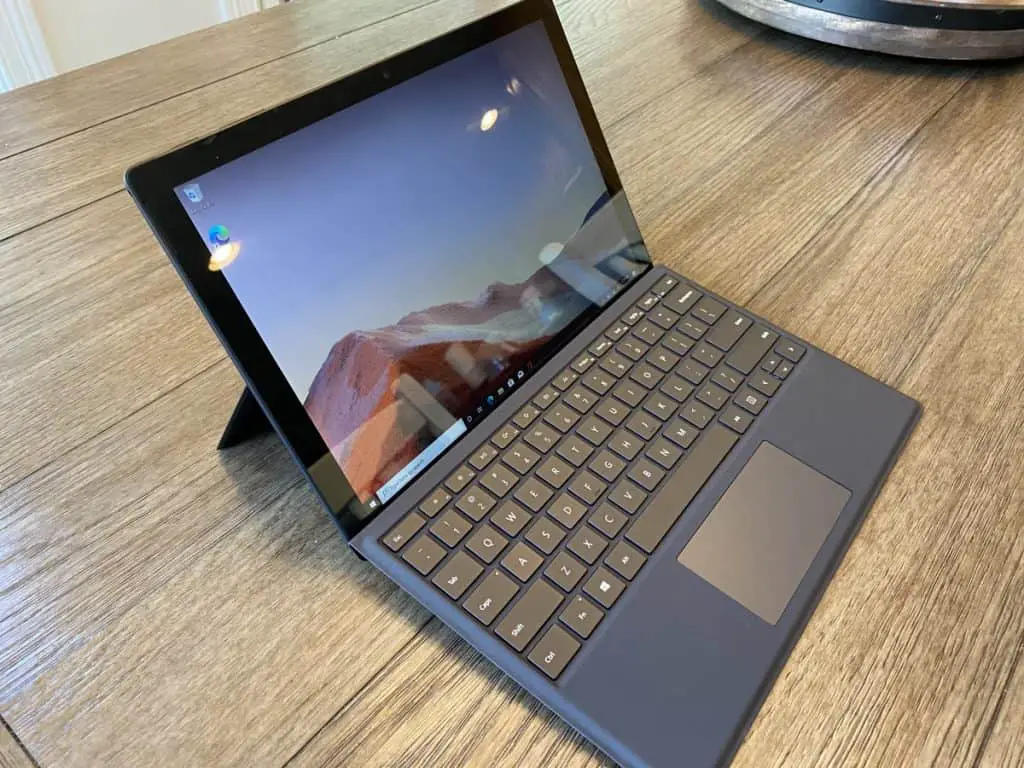 surface pro powered on with type cover from the side