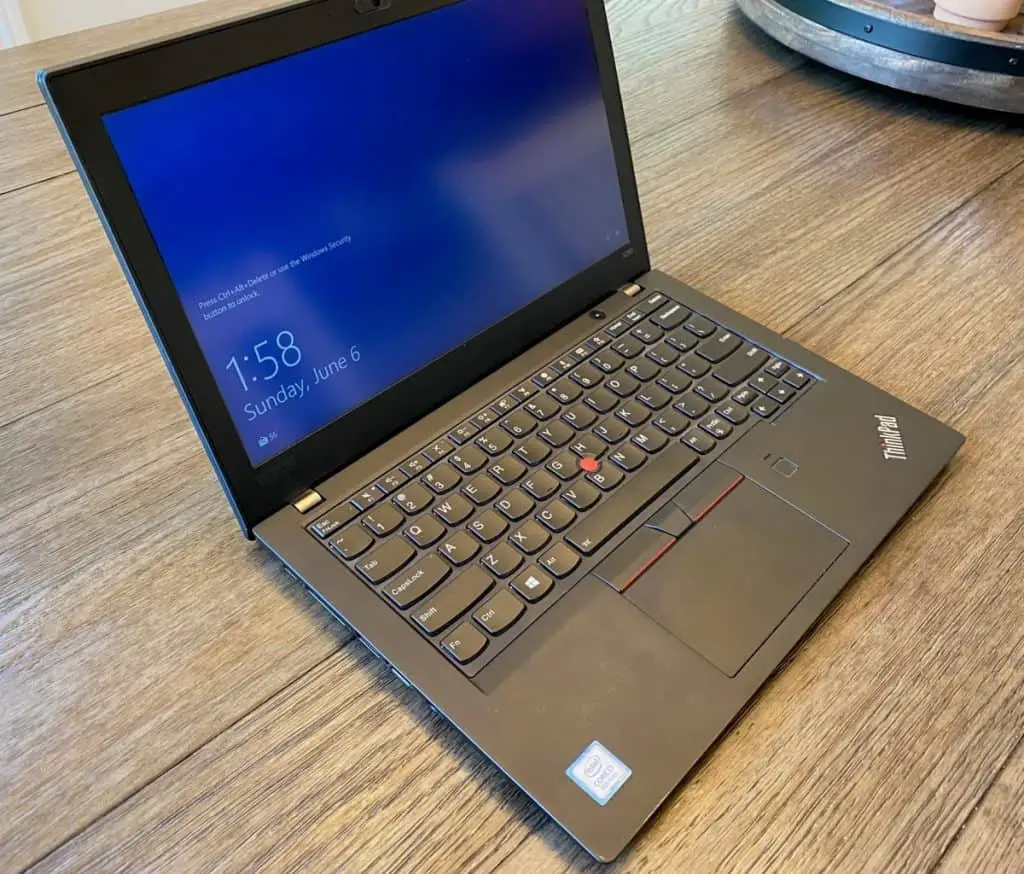 thinkpad laptop turned on from the side