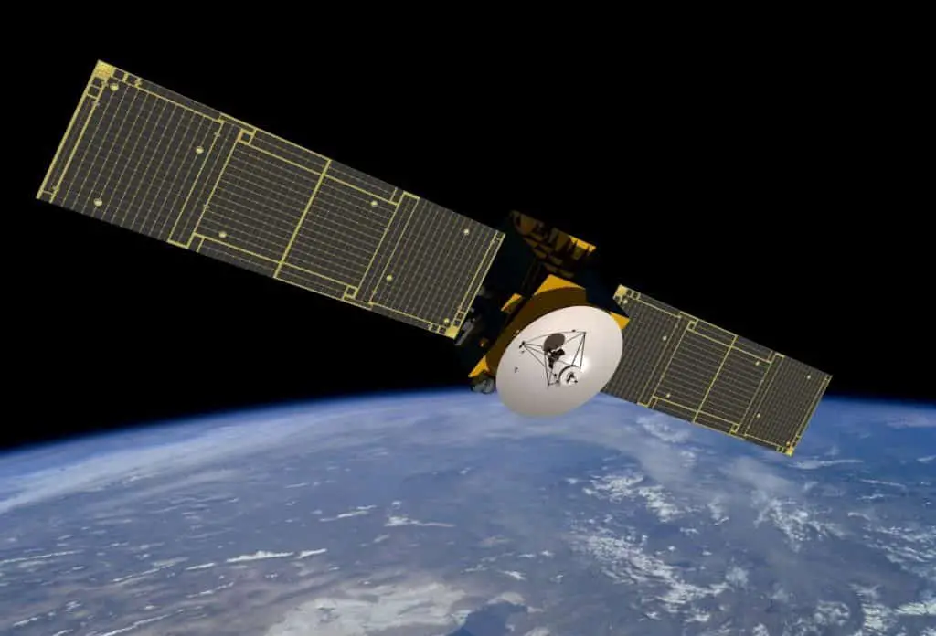 Orbiting High Tech Communication Satellite Space Telecommunication