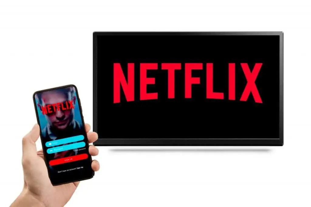 NETFLIX Interface of video distribution service on phone and TV Screen