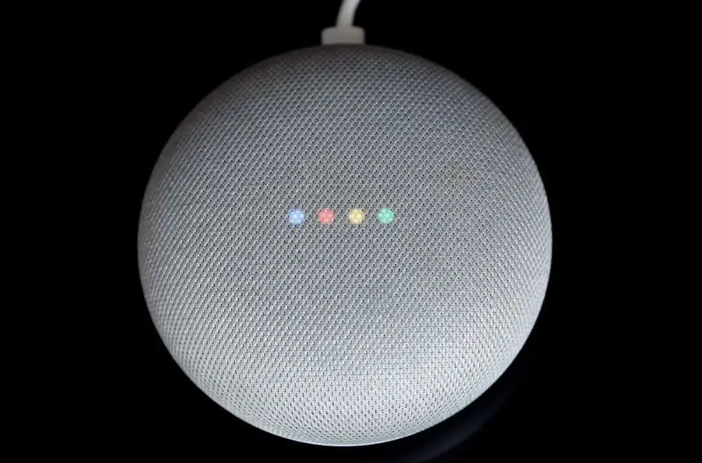 Overhead View Of A Google Home Mini With Cable